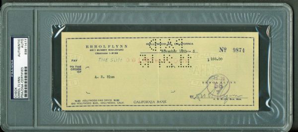 Erroll Flynn Signed Personal Bank Check (1946) (PSA/DNA Encapsulated)