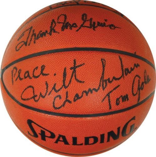 NBA HOF Legends: Multi-Signed Spalding Basketball w/ Chamberlain, Cunningham, Monroe & Others (JSA)