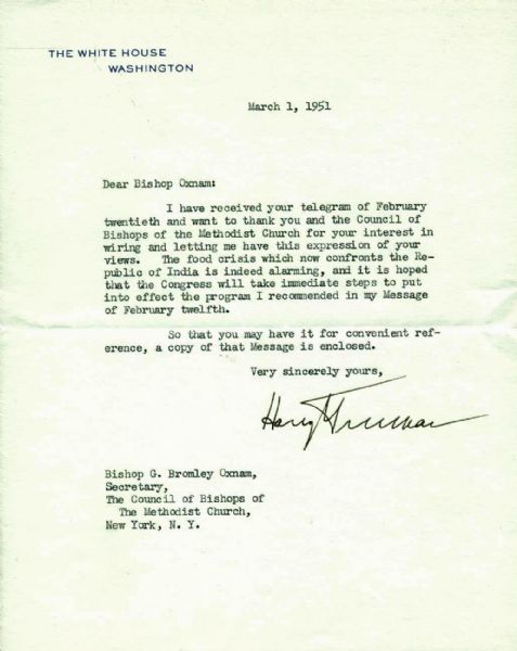 President Harry Truman Superbly Signed 1951 Presidential Typed Letter PSA/DNA Graded MINT 9!