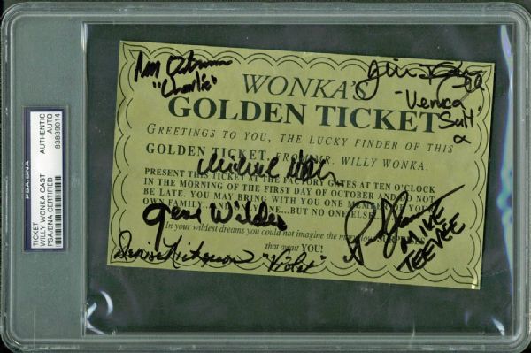 Willy Wonka Rare Cast Signed Golden Ticket w/ 6 Signatures! (PSA/DNA Encapsulated)