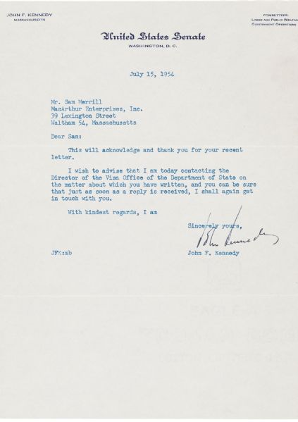 President John F. Kennedy Signed 1954 Senate Letter (PSA/DNA)