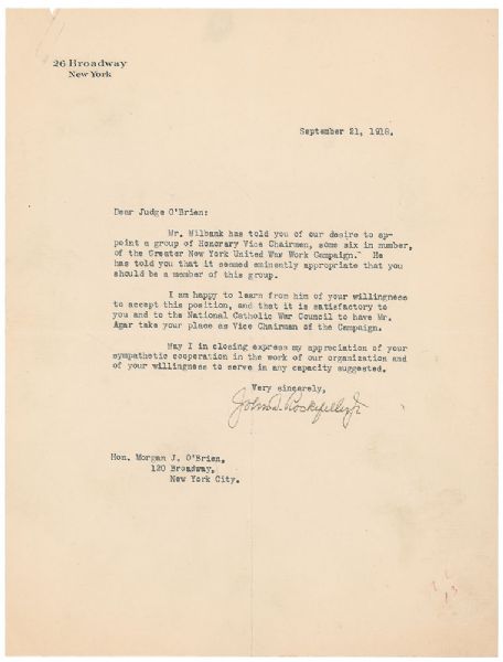 John D. Rockefeller Signed 1918 Typed Letter (PSA/DNA)