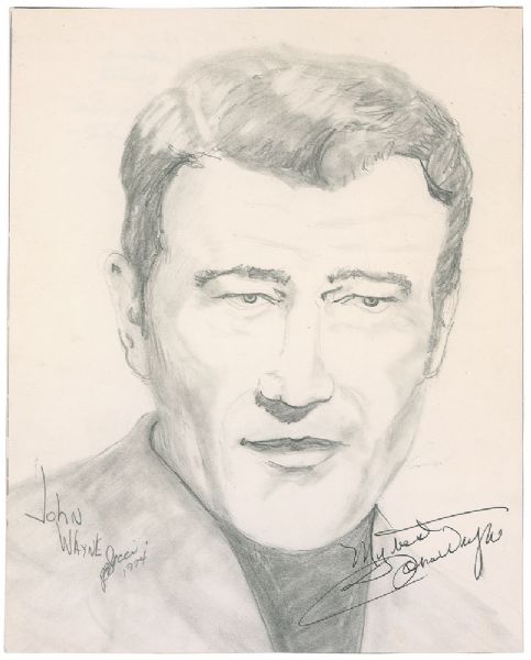 John Wayne Signed 8" x 10" Original 1974 Drawing (PSA/DNA)
