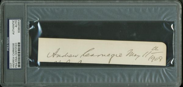 Andrew Carnegie Signed & Dated 1" x 5" Album Page (PSA/DNA Encapsulated)