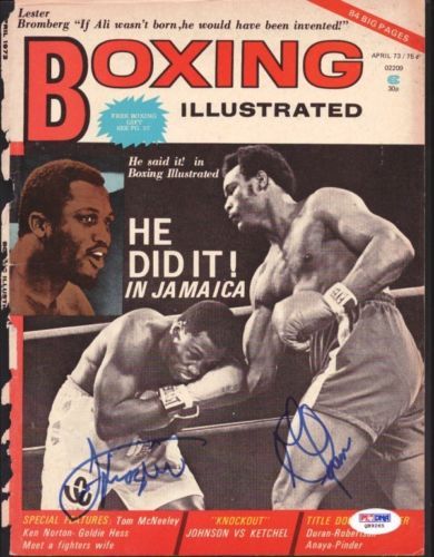 Joe Frazier & George Foreman Rare Signed Boxing Illustrated Magazine Cover (PSA/DNA)