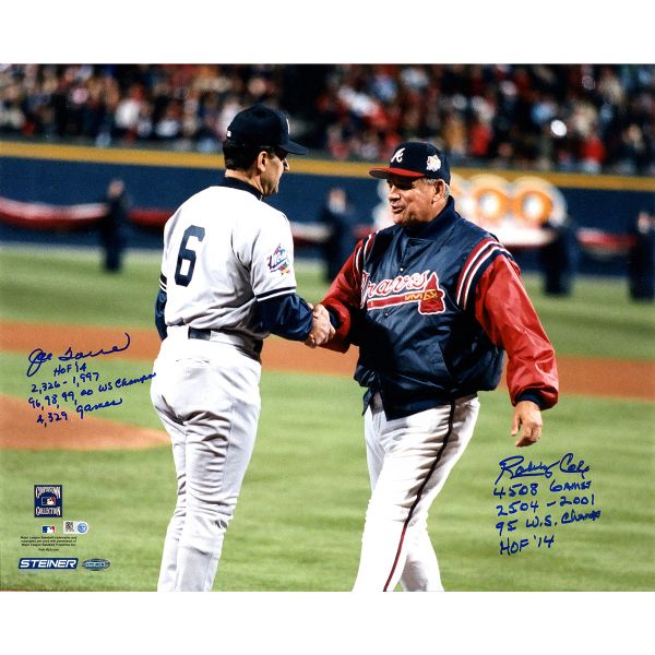 Joe Torre & Bobby Cox Signed & Inscribed 16" x 20" Photo (Steiner Sports)