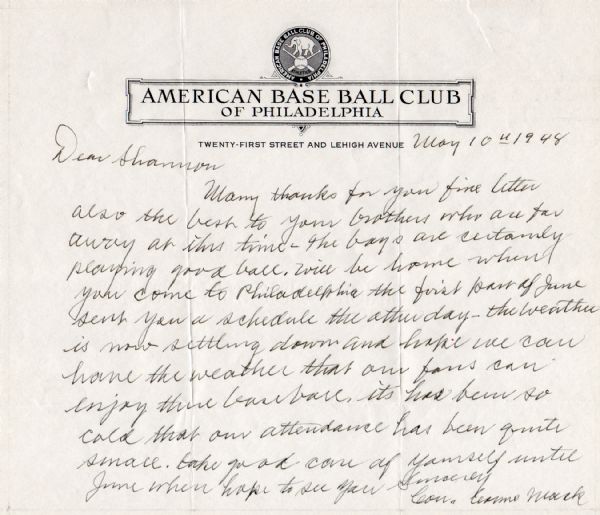 Connie Mack Handwritten & Signed Letter with Baseball Content (PSA/DNA)
