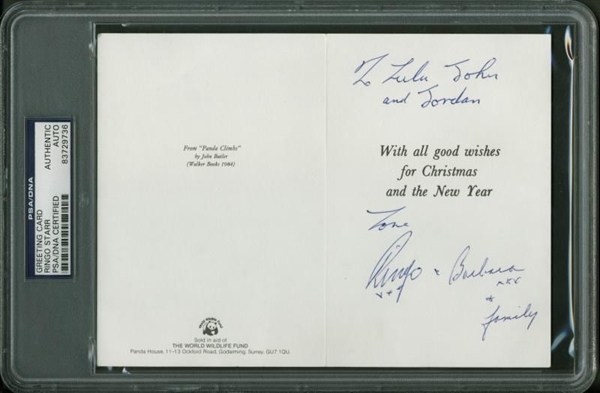 The Beatles: Ringo Starr Signed & Personalized Christmas Card (PSA/DNA Encapsulated)