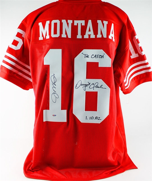 Joe Montana & Dwight Clark Signed 49ers Red Jersey (PSA/DNA)