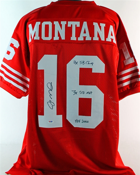 Joe Montana Signed "HOF 2000, 4X SB Champ, 3X SB MVP" 49ers Jersey (PSA/DNA)