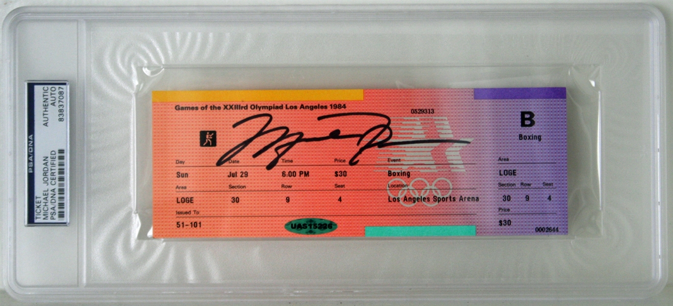 Michael Jordan Signed 1984 Olympic Basketball Ticket (UDA & PSA/DNA Encapsulated)