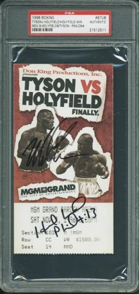 Mike Tyson & Evander Holyfield RARE Signed "Tyson-Holyfield I" Fight Ticket (PSA Encapsulated)