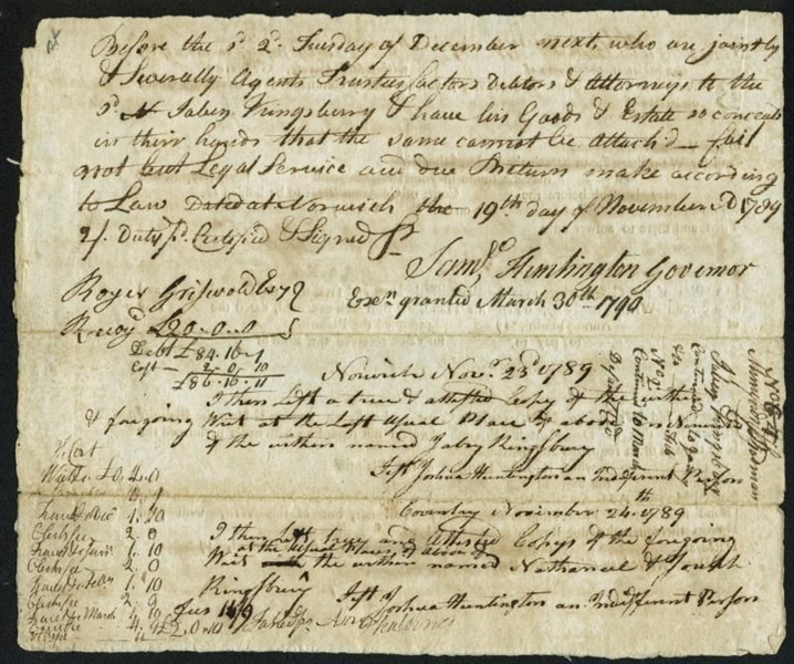 Continental Congress: 1790 Document Signed by Sam Huntington - Signer of Declaration of Independence! (PSA/DNA)