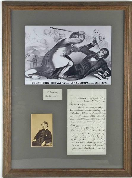 Charles Sumner Rare Handwritten Signed Letter with Significant Content in Custom Double-Sided Framed Display (PSA/DNA)