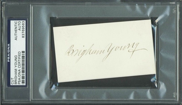 Brigham Young Signed Sheet with Choice Autograph (PSA/DNA Encapsulated)