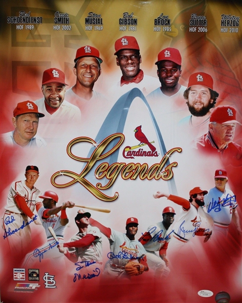 Cardinals Legends Multi-Signed 16" x 20" Color Photo w/ Musial, Brock, Smith & Others (JSA)