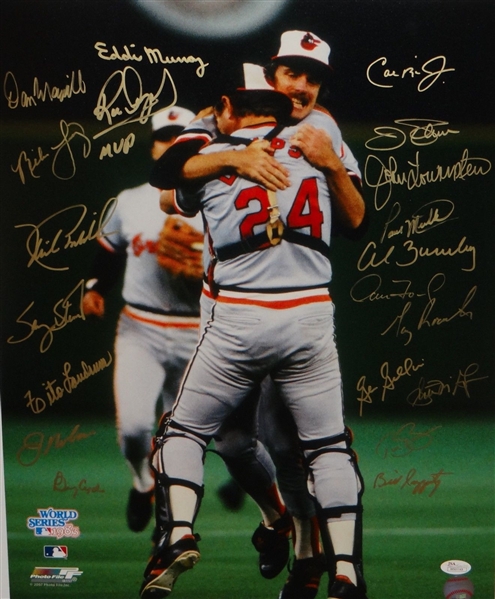 1983 Baltimore Orioles Team Signed 16" x 20" Color Photo w/ Murray, Ripken Jr, Palmer & Others (JSA)