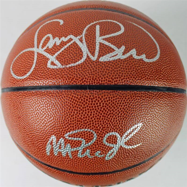 Magic Johnson & Larry Bird Dual-Signed Spalding NBA I/O Model Basketball (PSA/DNA)