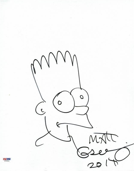 The Simpsons: Matt Groening Over-Sized 11" x 14" Signed & Hand-Drawn Bart Simpson Sketch (PSA/DNA)