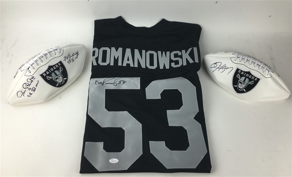 Lot of Three (3) Raiders Signed Items w/ Romanowski, Plunkett, Jackson & Others (JSA)