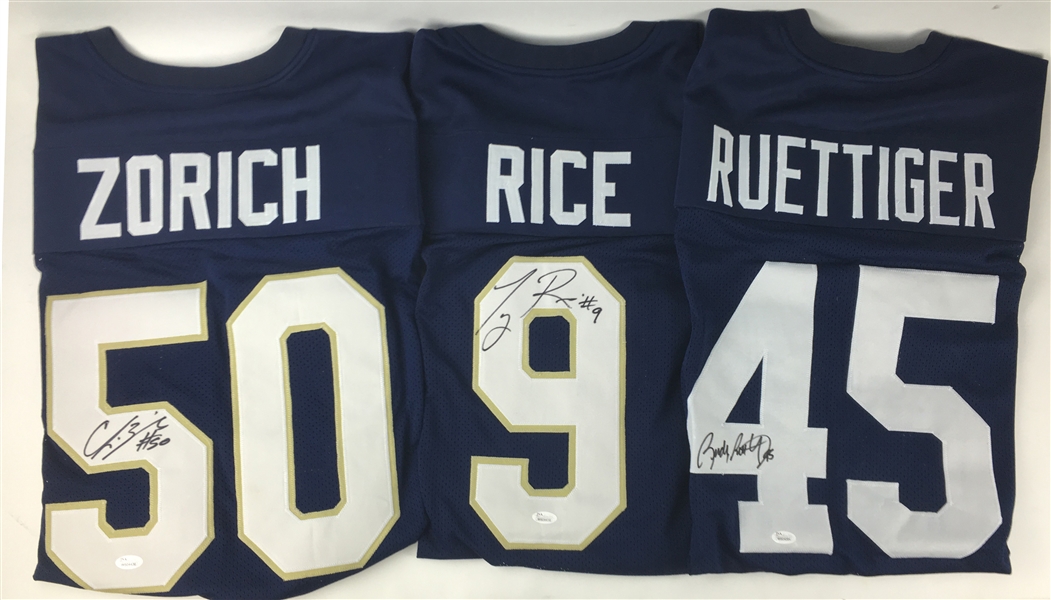 Lot of (9) Signed Notre Dame Items w/ Ruettiger, Rice, Bavaro & Others (JSA)