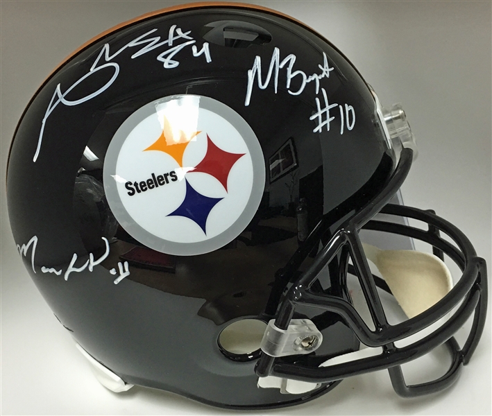 Steelers Wide Outs Multi-Signed Full Size Helmet w/ Brown, Wheaton & Bryant (JSA)