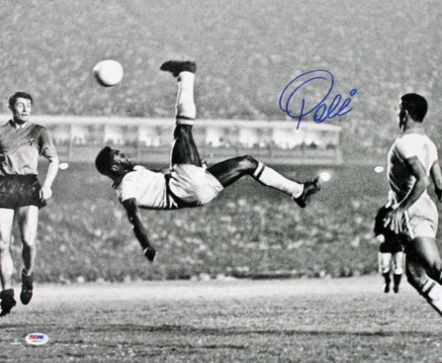 Pele Signed 16" x 20" Black & White Bicycle Kick Photo (PSA/DNA)