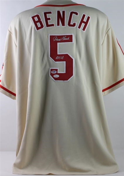 Johnny Bench "ROY 68" Signed Cincinnati Reds Majestic Baseball Jersey (PSA/DNA)
