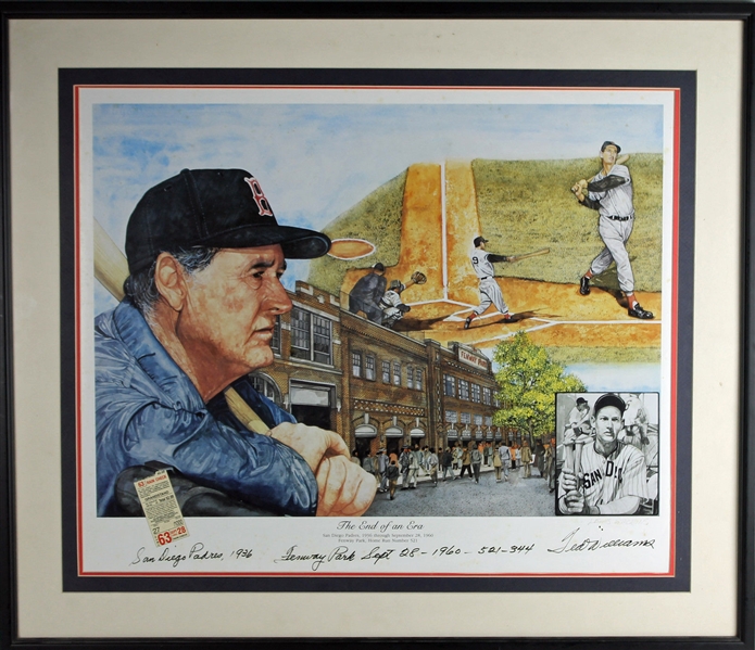 Ted Williams Signed, Inscribed & Framed "The End of an Era" Lithograph (PSA/DNA)