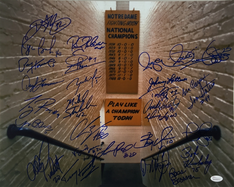Notre Dame Signed 16" x 20" Play Like A Champion Photo w/ Bettis, Theismann, Watters, Holtz & Others! (JSA)