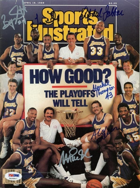 Showtime Lakers Signed 1988 Sports Illustrated Magazine w/ Magic, Kareem + 4 More! (PSA/DNA)
