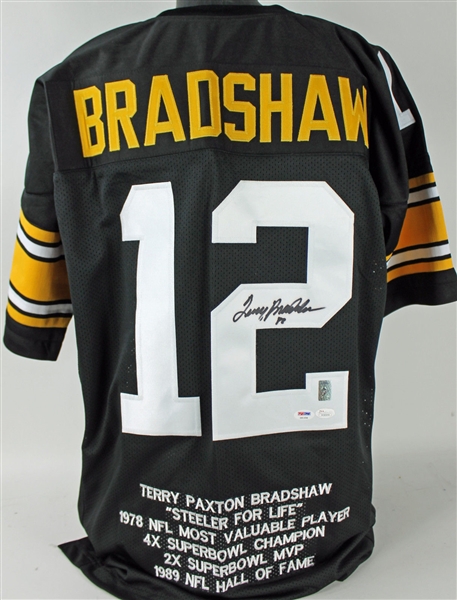 Terry Bradshaw Signed Steelers Jersey w/ Unique Stat Embroidery! (PSA/DNA)