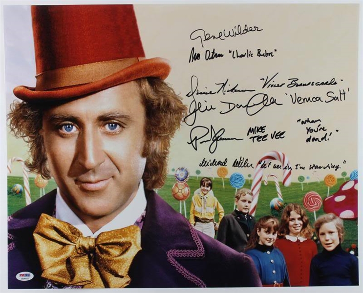 Willy Wonka & the Chocolate Factory Cast Signed 16" x 20" Photo w/ Wilder, etc. (6 Sigs)(PSA/DNA)