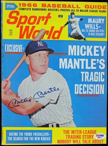 Mickey Mantle Signed 1966 Sport World Magazine - PSA/DNA Graded GEM MINT 10!