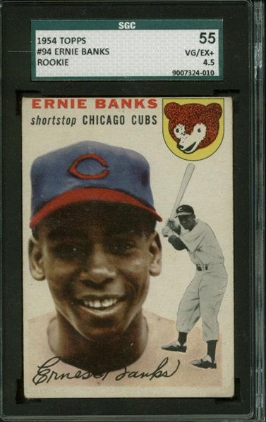 Ernie Banks 1954 Topps Rookie Card Graded SGC 55
