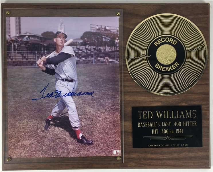 Ted Williams Signed 8" x 10" Color Photo w/ 406 Plaque Display! (PSA/DNA)