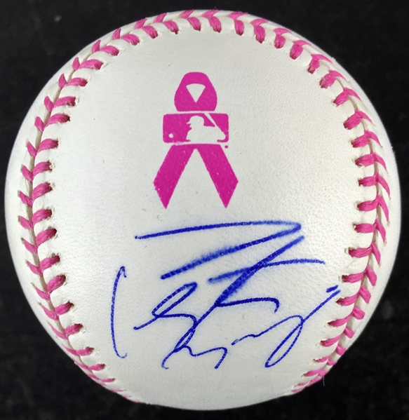 Peyton Manning Signed OML Commemorative Breast Cancer Awareness Baseball (JSA)