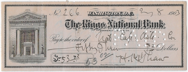 Harry Thaw Signed 1903 Bank Check (PSA/JSA Guaranteed)