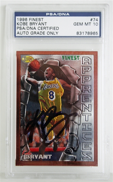 1996 Topps Finest Kobe Bryant Signed Rookie PSA/DNA Graded GEM MINT 10
