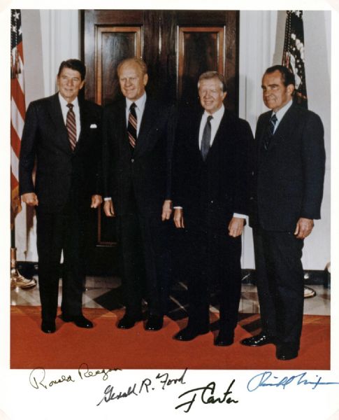 Four Presidents Phenomenal Signed 8" x 10" Color Photo w/Reagan, Nixon, Carter & Ford (PSA/DNA)
