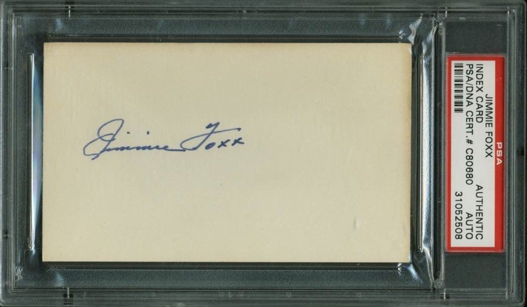 Jimmie Foxx Signed 3" x 5" Index Card (PSA Encapsulated)