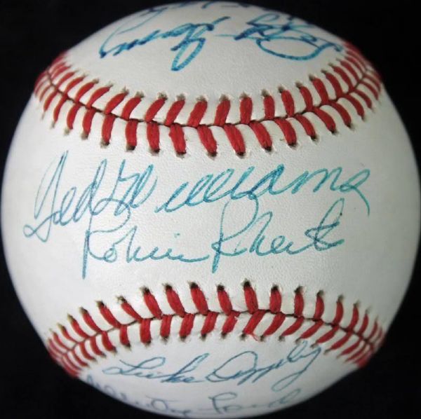 HOF Legends Near-Mint Multi-Signed ONL Baseball w/ Williams, Ford + 3 (PSA/DNA)