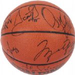 72-10 World Champion 1995 Chicago Bulls Team Signed Basketball w/ Rare "NBA Champs" Inscription from Jordan! (JSA)