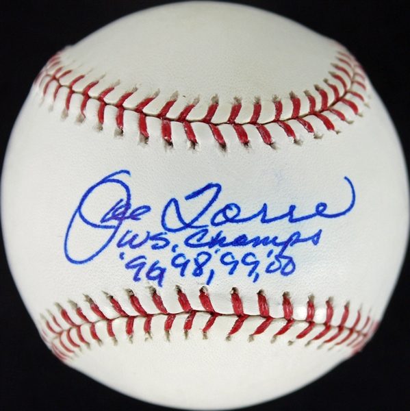 Joe Torre Rare Signed OML Baseball w/ "W.S Champs 96,98,99,00" Inscription (TriStar)