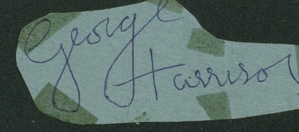The Beatles: George Harrison Signed 1.5" x 3" Vintage c. 1963 Album Page (PSA/JSA Guaranteed)