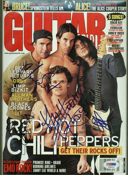 Red Hot Chili Peppers Group Signed Guitar Magazine (PSA/DNA)