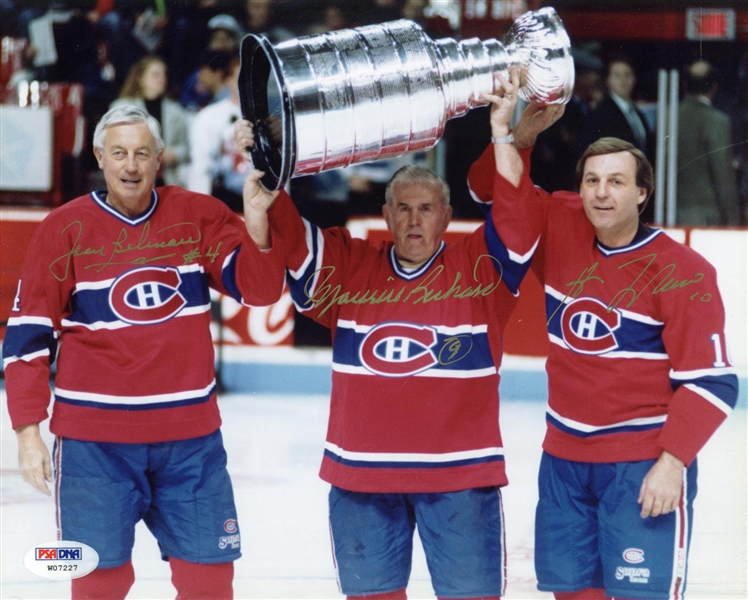 Canadian Greats: Maurice Richard, Jean Beliveau & Guy Lafleur Signed 8" x 10" Photo (PSA/DNA)