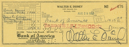 Walt Disney Vintage Signed 1957 Bank Check with Choice Signature (PSA/JSA Guaranteed)