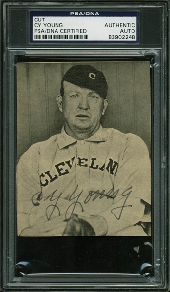 Cy Young Signed 3.25" x 4.25" B&W Magazine Photo (PSA/DNA Encapsulated)