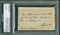 Abraham Lincoln Superb Signed & Handwritten 2" x 3" Confederate Release Note PSA/DNA Graded MINT 9!